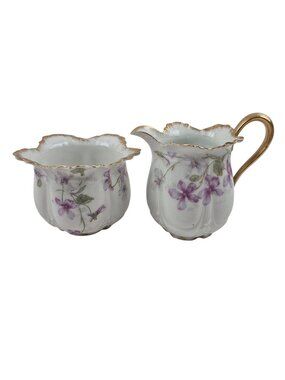 Haviland Limoges Violet Floral Creamer Open Sugar Bowl Set France CH Field